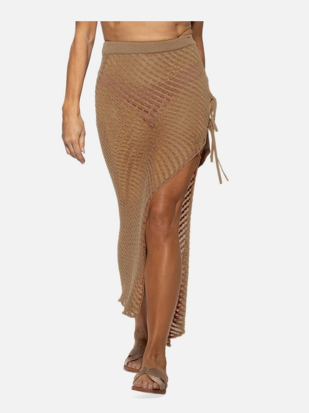 Dotti Tan Crochet High-Slit Swim Sarong